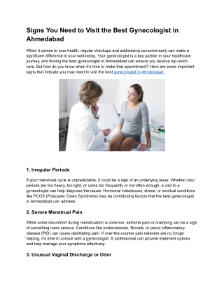 Signs You Need to Visit the Best Gynecologist in Ahmedabad