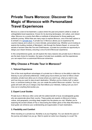 Private Tours Morocco_ Discover the Magic of Morocco with Personalized Travel Experiences