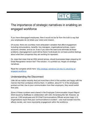 The importance of strategic narratives in enabling an engaged workforce