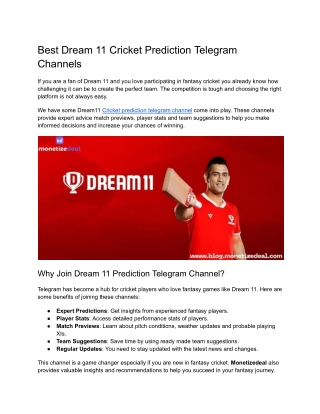 Best Dream 11 Cricket Prediction Telegram Channel PDF