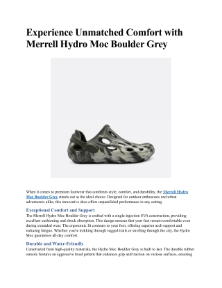 Experience Unmatched Comfort with Merrell Hydro Moc Boulder Grey