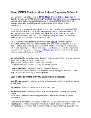 Shop OPMS Black Kratom Extract Capsules 5 Count