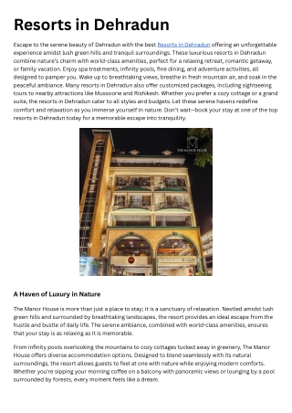 Best Resorts in Dehradun