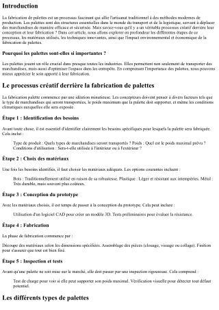 Le processus créatif derrière la fabrication de palettes