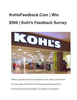 KohlsFeedback.Com | win $500 | KohlsFeedback Survey