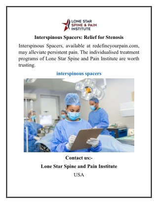 Interspinous Spacers Relief for Stenosis