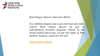 Back Surgery Spacers Innovative Relief