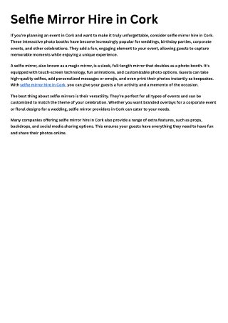 Selfie Mirror Hire in Cork