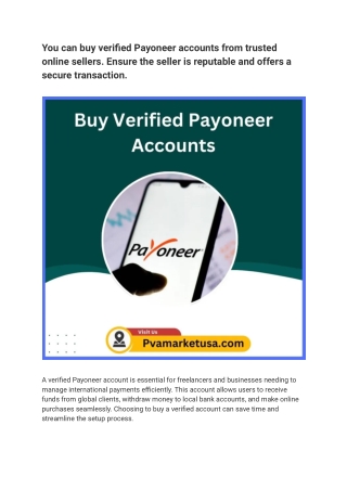 You can buy verified Payoneer accounts from trusted online sellers