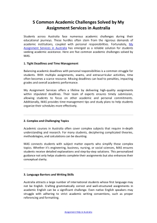 Common Academic Challenges Solved by My Assignment Services in Australia