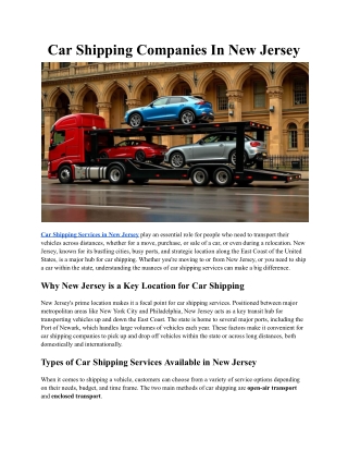 Car Shipping Companies In New Jersey