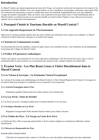 Évasion Verte : Les Plus Beaux Lieux à Visiter Durablement dans le Massif Centra