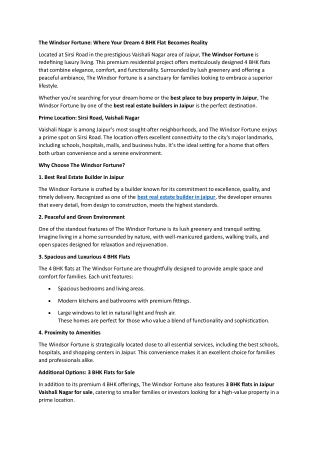 The Windsor Fortune: Where Your Dream 4 BHK Flat Becomes Reality