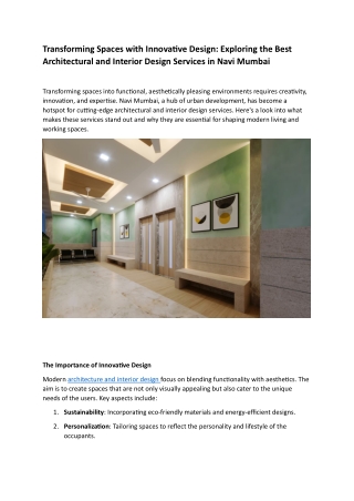 Exploring the Best Architectural and Interior Design Services in Navi Mumbai