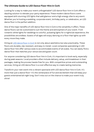 The Ultimate Guide to LED Dance Floor Hire in Cork