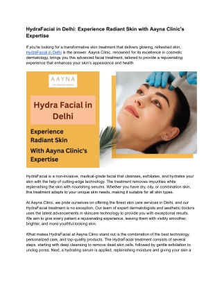 HydraFacial in Delhi_ Experience Radiant Skin with Aayna Clinic's Expertise
