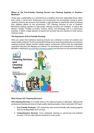 Where to Get Eco-Friendly Cleaning Service and Cleaning Supplies in Southern Manitoba