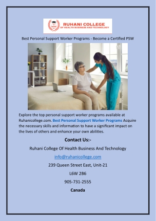 Best Personal Support Worker Programs - Become a Certified PSW
