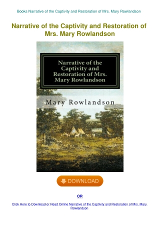 Books Narrative of the Captivity and Restoration of Mrs. Mary Rowlandson