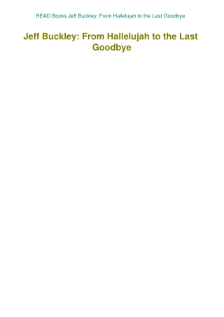 READ Books Jeff Buckley From Hallelujah to the Last Goodbye