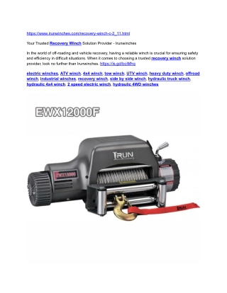 Your Trusted Recovery Winch Solution Provider - Irunwinches