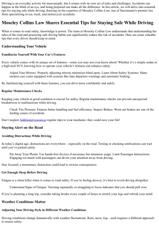 “Moseley Collins Law Shares Essential Tips for Staying Safe While Driving”