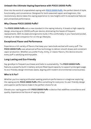 Unleash the Ultimate Vaping Experience with POCO 15000 Puffs