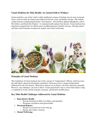 Unani Medicine for Male Health: An Ancient Path to Wellness
