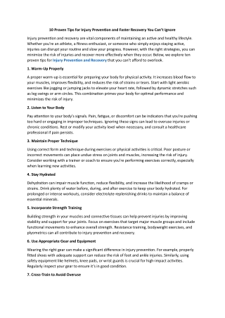 10 Proven Tips for Injury Prevention and Faster Recovery You Can’t Ignore