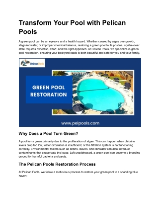 Green pool restoration