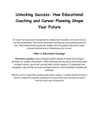 Educational Coaching & Career Planning: Your Path to Success