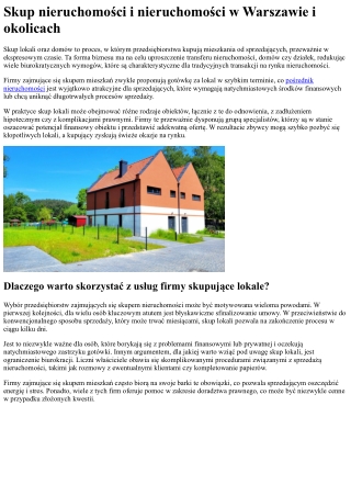 Skup nieruchomości w Warszawie i okolicach