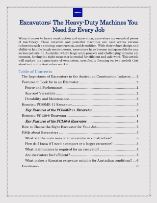 Excavators Heavy Duty Machine