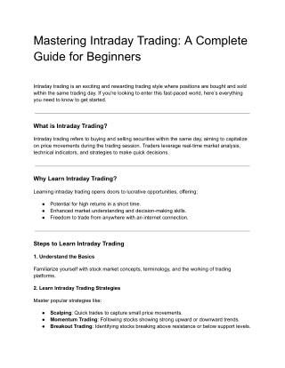 How to Learn Intraday Trading