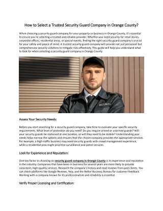 How to Select a Trusted Security Guard Company in Orange County?