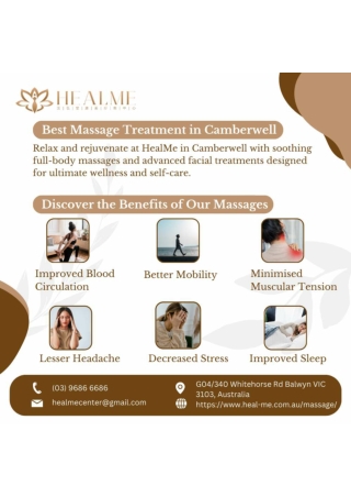 Full Body Massage & Facial Treatments in Camberwell | HealMe