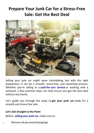 Prepare Your Junk Car for a Stress-Free Sale-Get the Best Deal