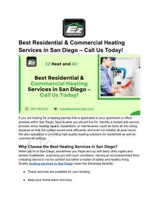 Best Residential & Commercial Heating Services in San Diego – Call Us Today