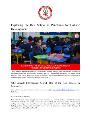 Exploring the Best Schools in Panchkula for Holistic Development