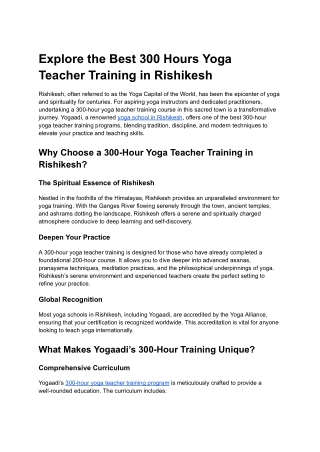 Explore the Best 300 Hours Yoga Teacher Training in Rishikesh