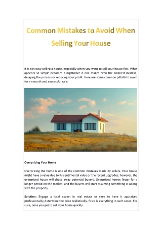Common Mistakes to Avoid When Selling Your House
