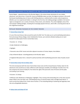 Trekking Packages in the Everest Region