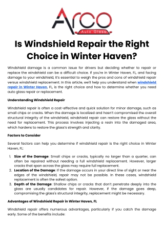 Is Windshield Repair the Right Choice in Winter Haven?