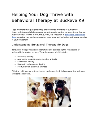 Helping Your Dog Thrive with Behavioral Therapy at Buckeye K9