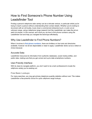 How to Find Someone’s Phone Number Using Leadsfinder Tool