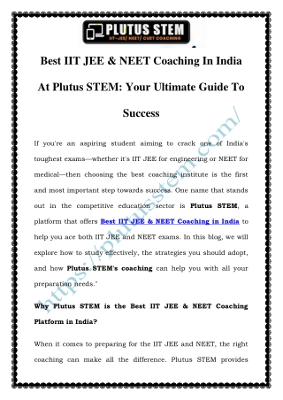 Best IIT JEE & NEET Coaching in India | Plutus STEM