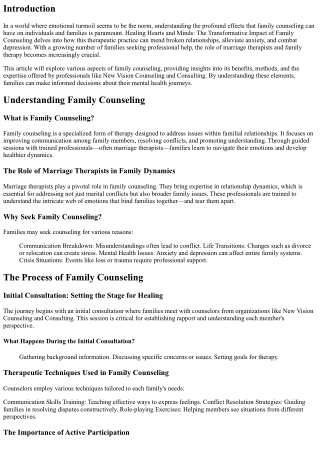 Healing Hearts and Minds: The Transformative Impact of Family Counseling