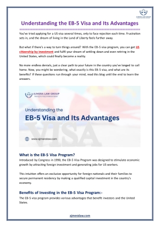 Understanding the EB-5 Visa and Its Advantages