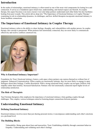 The Importance of Emotional Intimacy in Couples Therapy