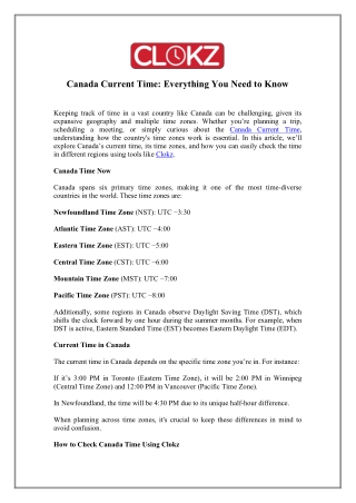 Check Accurate Canada Current Time - Clokz
